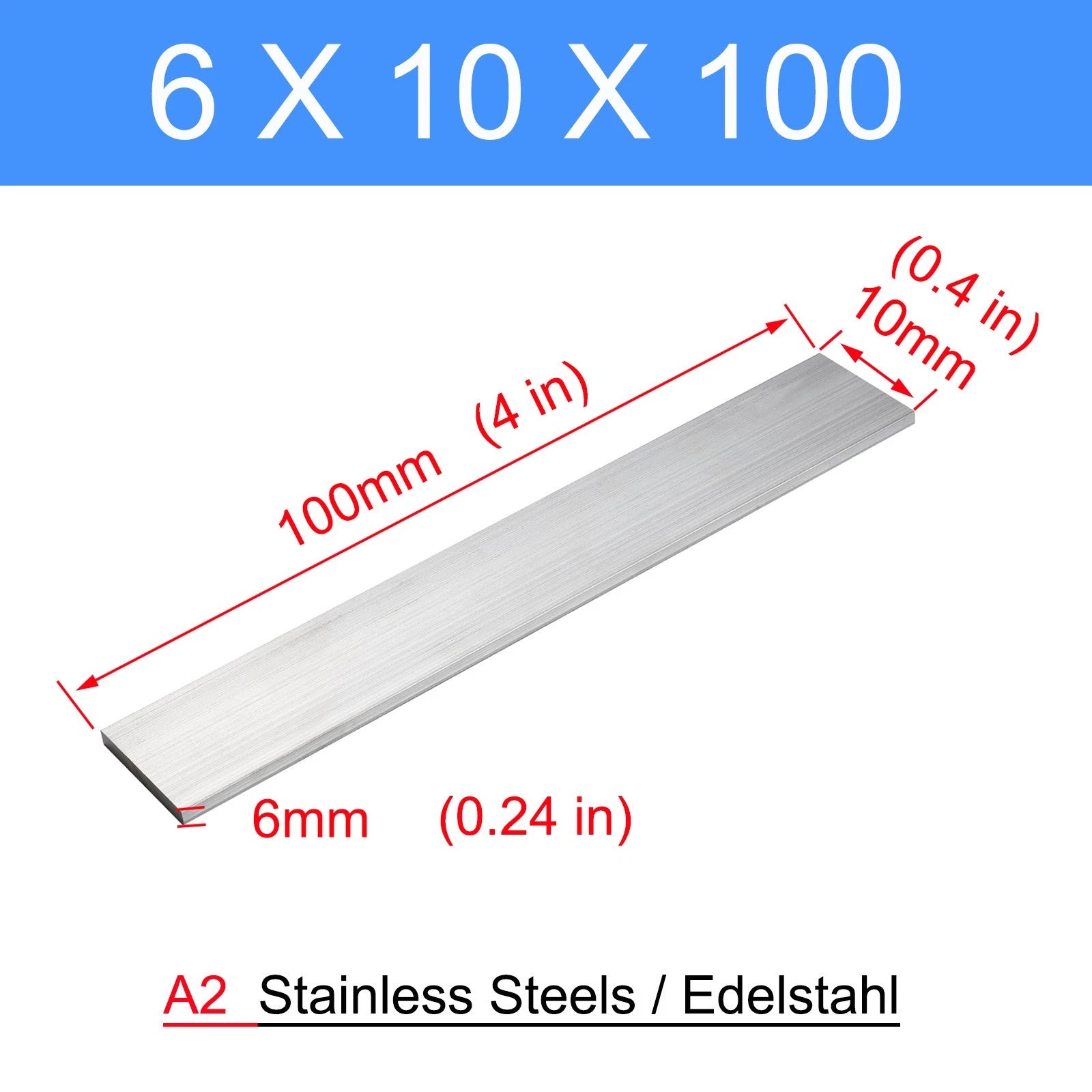 304 A2 Stainless Steel Flat Bar-Plate Can be customised thick 6mm 8mm L 0.1-1m