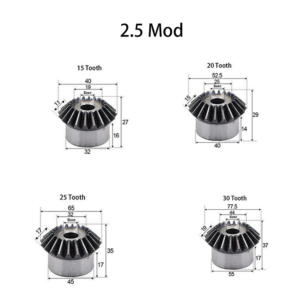 1/1.5/2/2.5/3/4 Mod Bevel Gear 15T-30T Transmission Gears 90°1:1 Pairing Metal