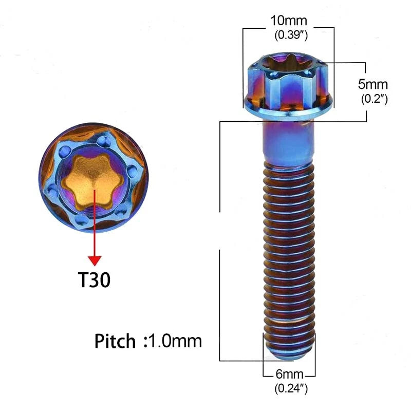 M6 Titanium Flange Torx Screws – T30 Drive, Grade 10.9, 15–30mm Lengths (Ultra‑Light & Corrosion‑Proof)
