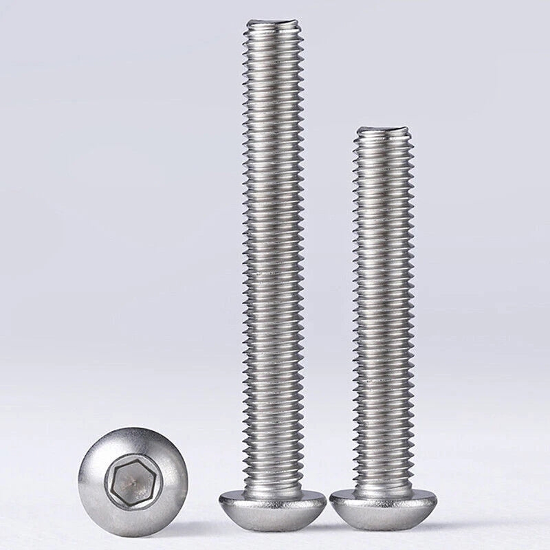 M6 M8 M10 Button Head Hex Drive Screws – 316 Stainless Steel Marine Grade Machine Bolts (Fully Threaded)