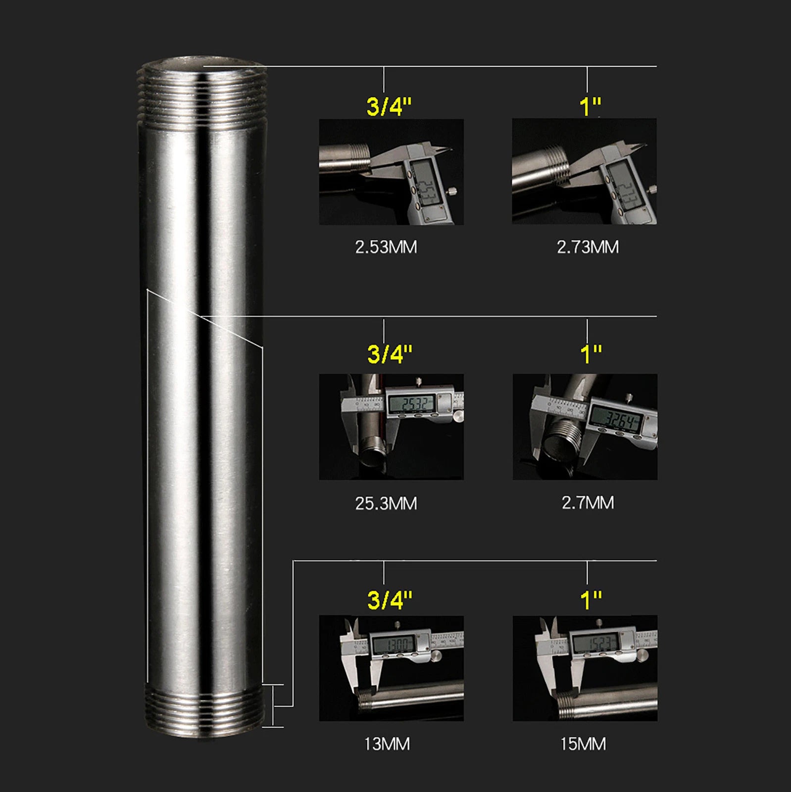 304 Stainless Steel Barrel Nipple BSP Male Pipe Fitting — 3/4" & 1" Thread