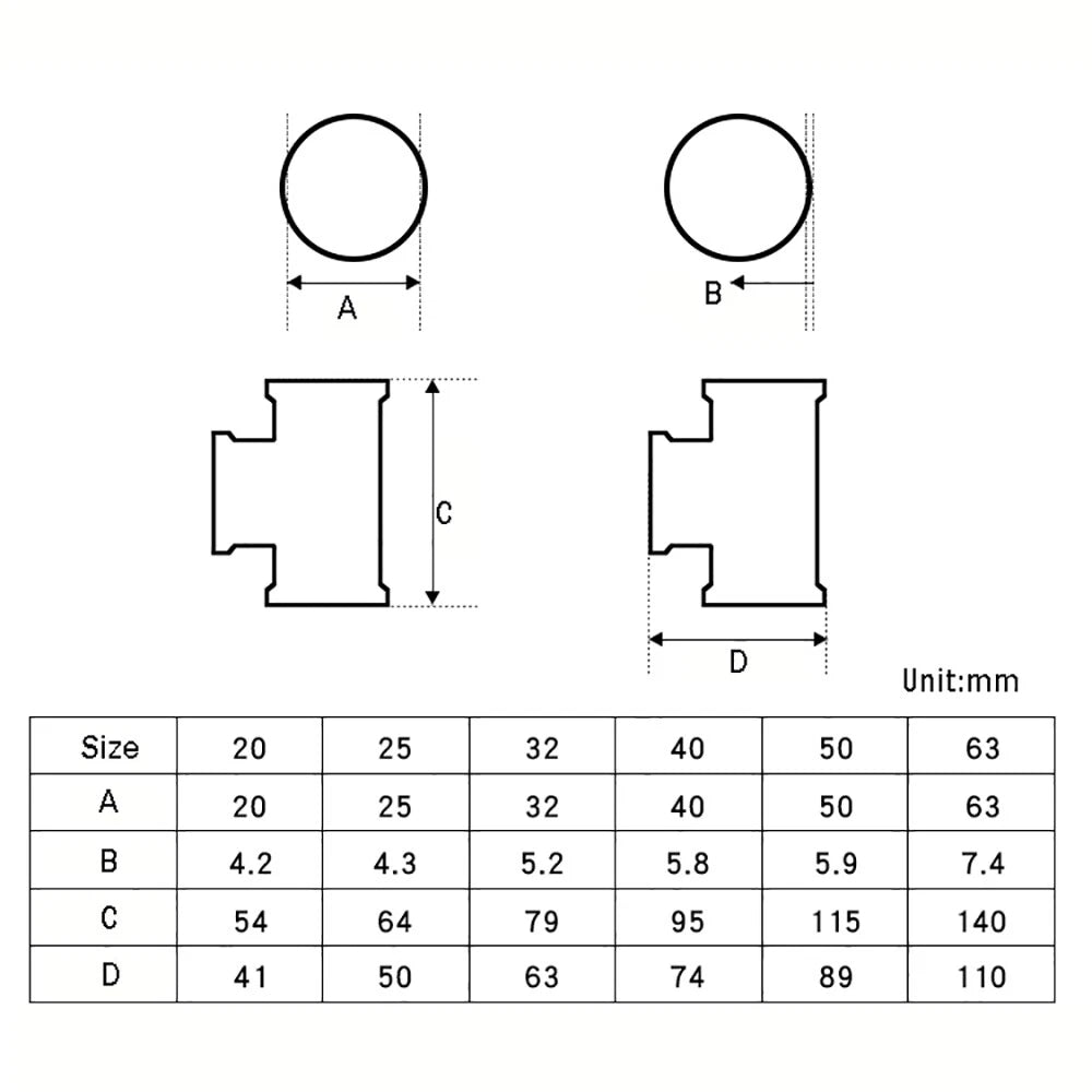 PVC Tee Thickened UPVC T Piece Pipe Fittings Equal Connector Plastic 20mm-63mm