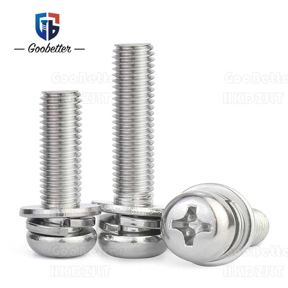 Phillips Pan Head Machine Screws with Washers – M2 to M8 Carbon Steel