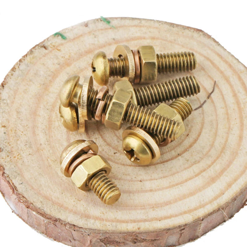 M3 M4 M5 Brass Phillips Pan Head Screws with Washer & Hex Nut – Fully Threaded, Grade 5