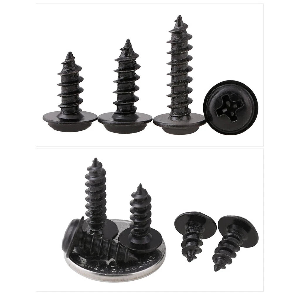 Phillips Flange Pan Head Self‑Tapping Screws – M1.2–M4, Black Zinc Plated Steel