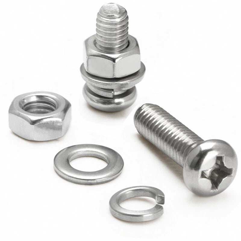 M2–M10 Phillips Pan Head Machine Screws with Nuts and Washers — A2 Stainless Steel