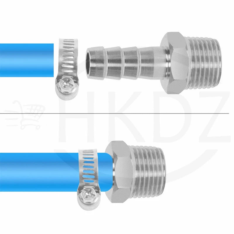 BSP Male Thread Stainless Steel Barb Hose Tail Connector — 1/8" to 4"