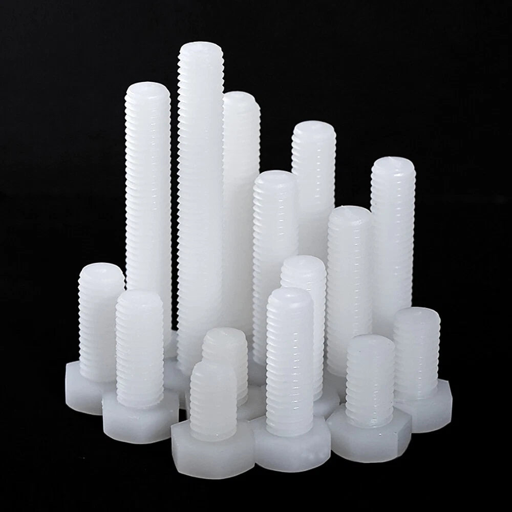 M3–M12 White Nylon Hex Bolts | Plastic Hexagon Head Machine Screws DIN 933