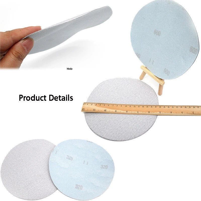 7 Inch 180mm White Flocking Sanding Disc Dry Use Hook & Loop Sandpaper 60-1000 #