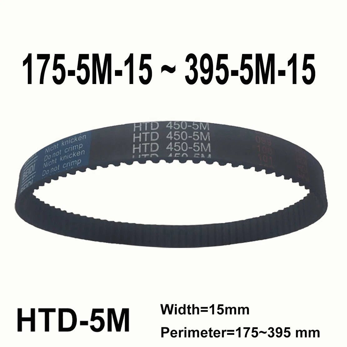 HTD 5M Timing Belt 15mm Wide | Closed Loop Synchronous Belt 175–395mm