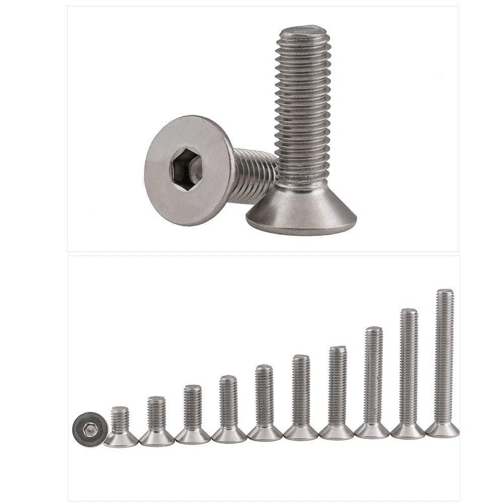 A4 Stainless Steel Countersunk Flat Head Allen Socket Machine Screws M3 M4 M5 M6 M8 M10 — 4mm to 100mm