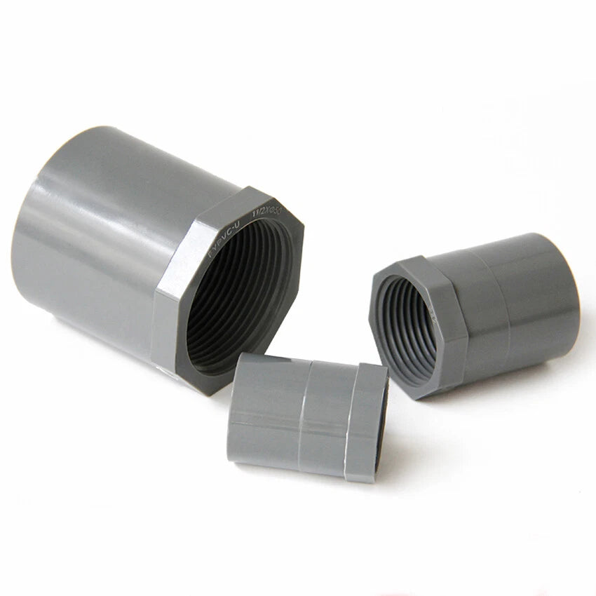 PVC Water Supply Straight Pipe 1 2"- 4" Female Threaded Fittings Adapter Joint