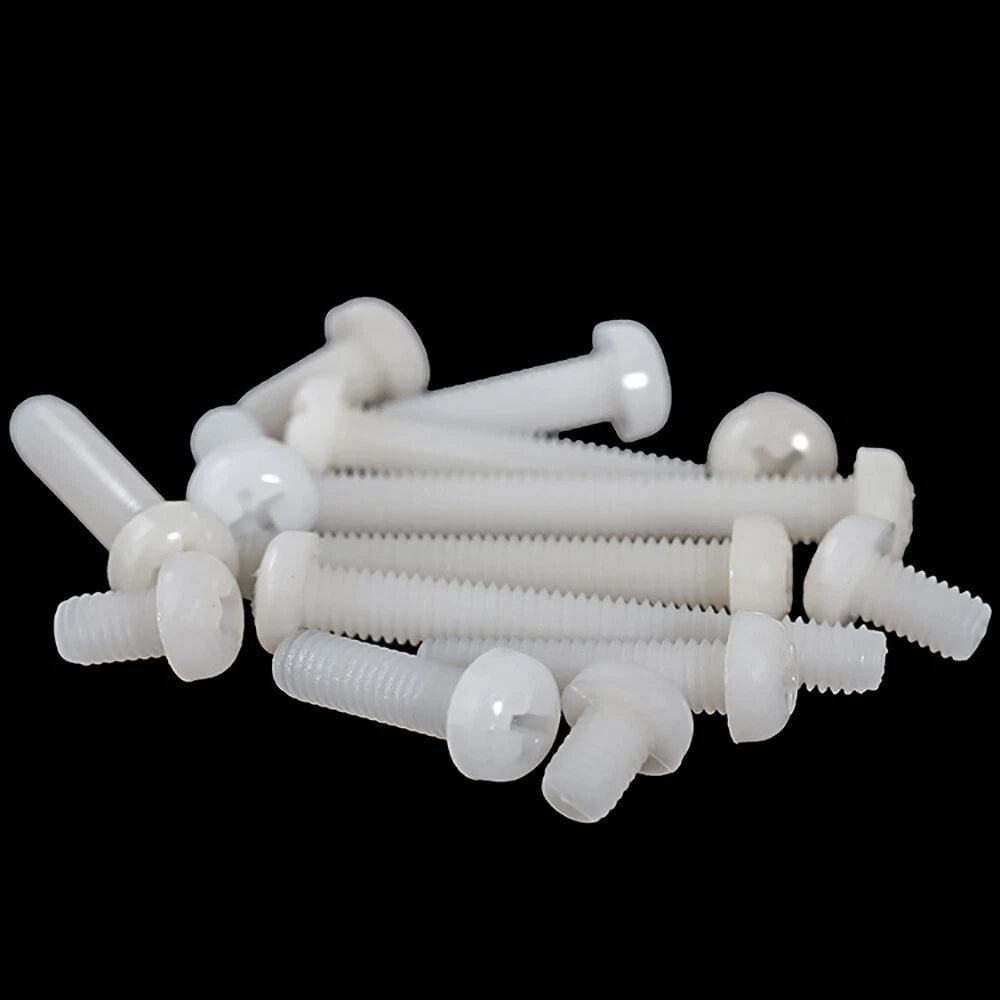 White Nylon Pan Head Machine Screws – M2 & M2.5, Pozi/Phillips Drive, Non‑Conductive & Corrosion‑Free