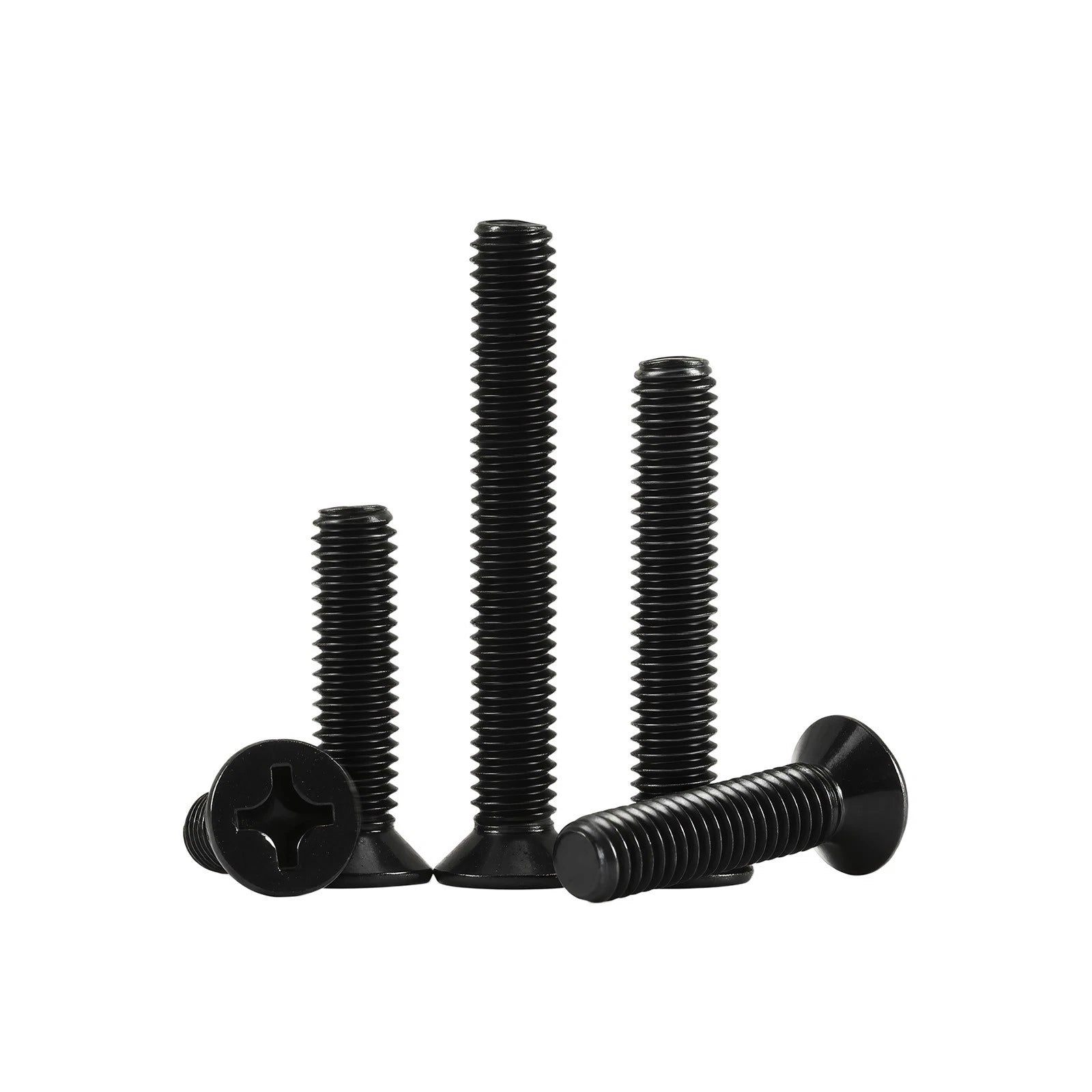 Black Phillips Flat Head Countersunk Machine Screws — Carbon Steel M1–M6