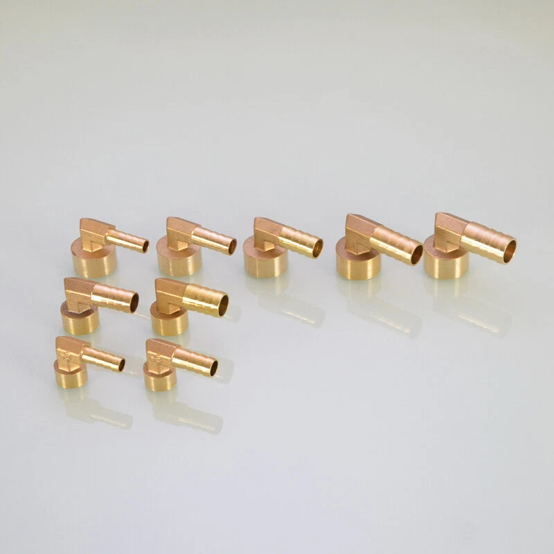 Brass Female Hose Barb Fittings – 90° Elbow & Straight Adapter, 1/4" to 1" NPT × 6–32mm