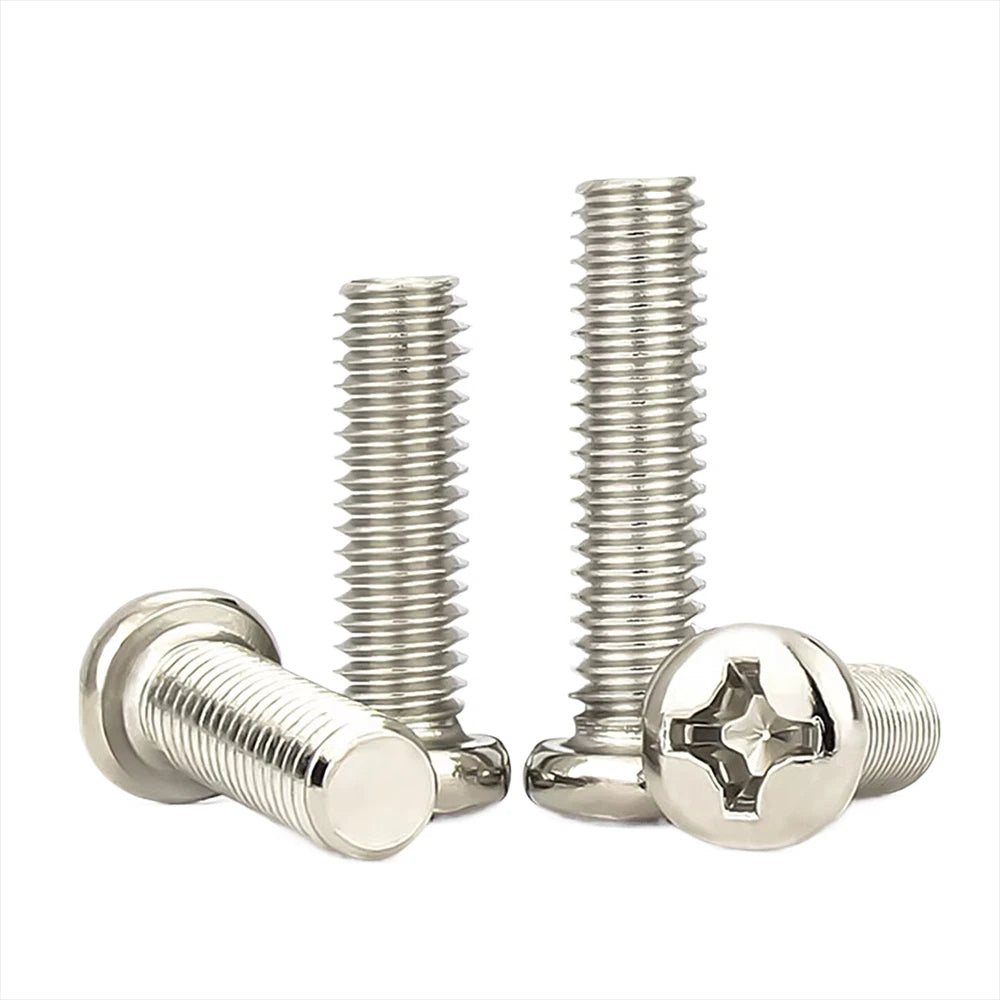 Nickel‑Plated Round & Countersunk Phillips Machine Screws – M1.2 M1.4 M2–M4, 3–12mm Lengths