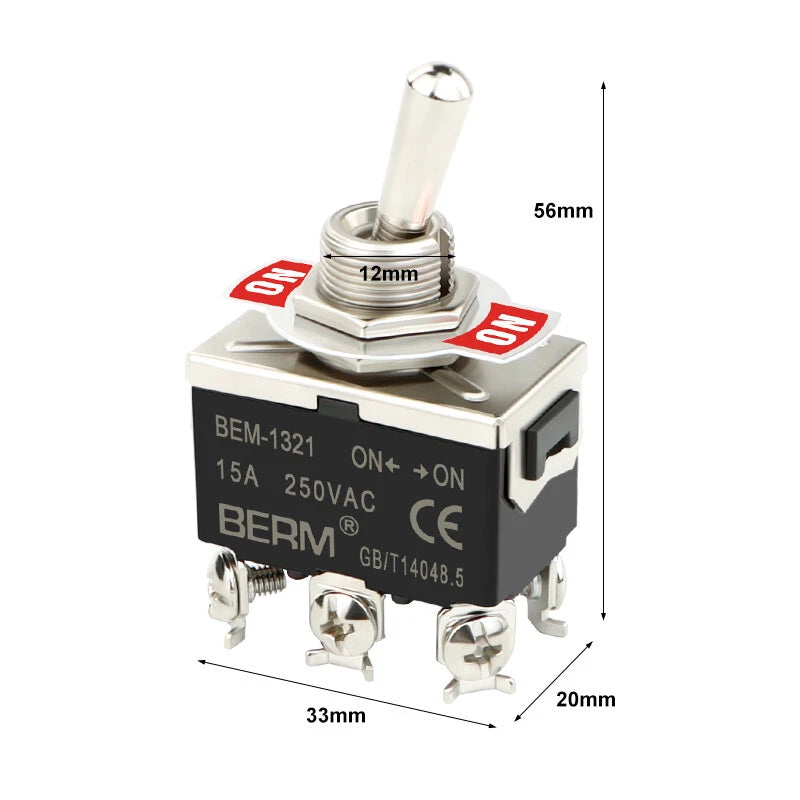 240V 15A Metal Toggle Switch – ON-OFF-ON, Latching & Momentary, 2/3/4/6 Pin