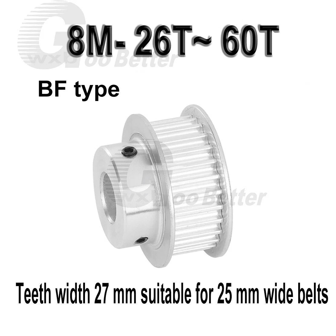 Timing Pulley Aluminum Bore=8~30mm 26~60 Teeth 27mm Wide Pulley HTD8M w Step
