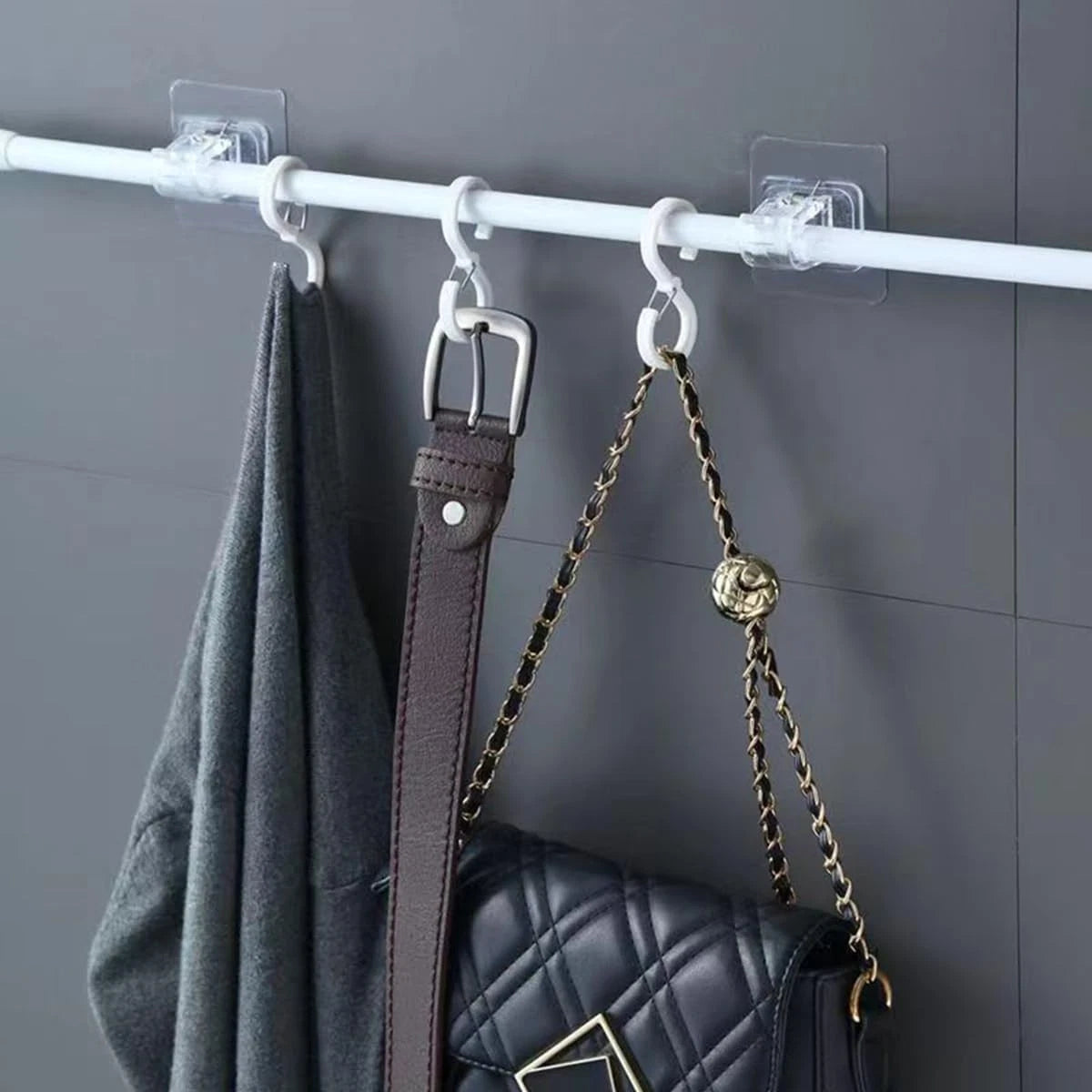 Self Adhesive Hooks Curtain Rod Bracket Pole Nail Free Adjustable Holder Hook