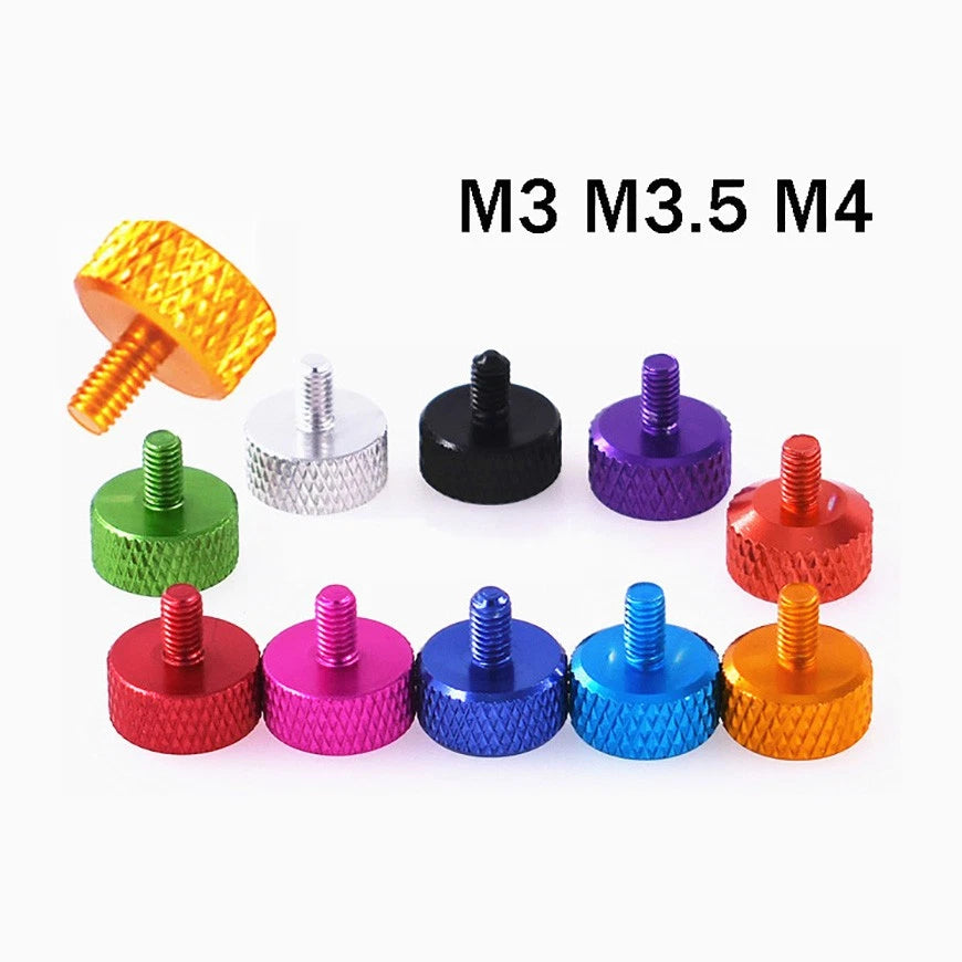 M3 M3.5 M4 Aluminum Alloy Knurled Flat Head Thumb Screws – Anodized, Multi-Color