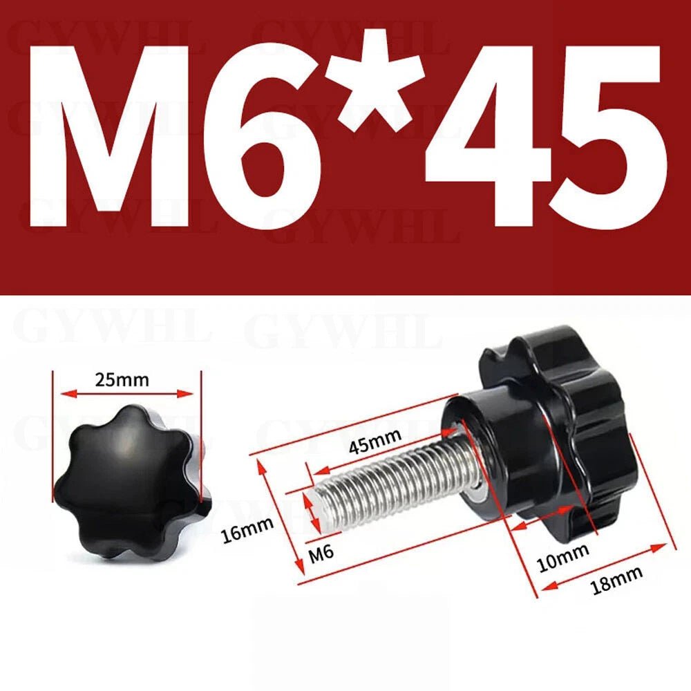 Stainless Thumb Screws Hand Knob Grip Bolts Black Plastic Hexalobular Star Head - HomeDIYer