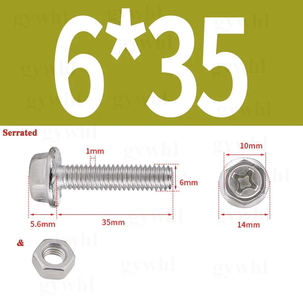 Phillips Hex Flange Bolts with Hex Nuts — Serrated & Smooth, M3–M8