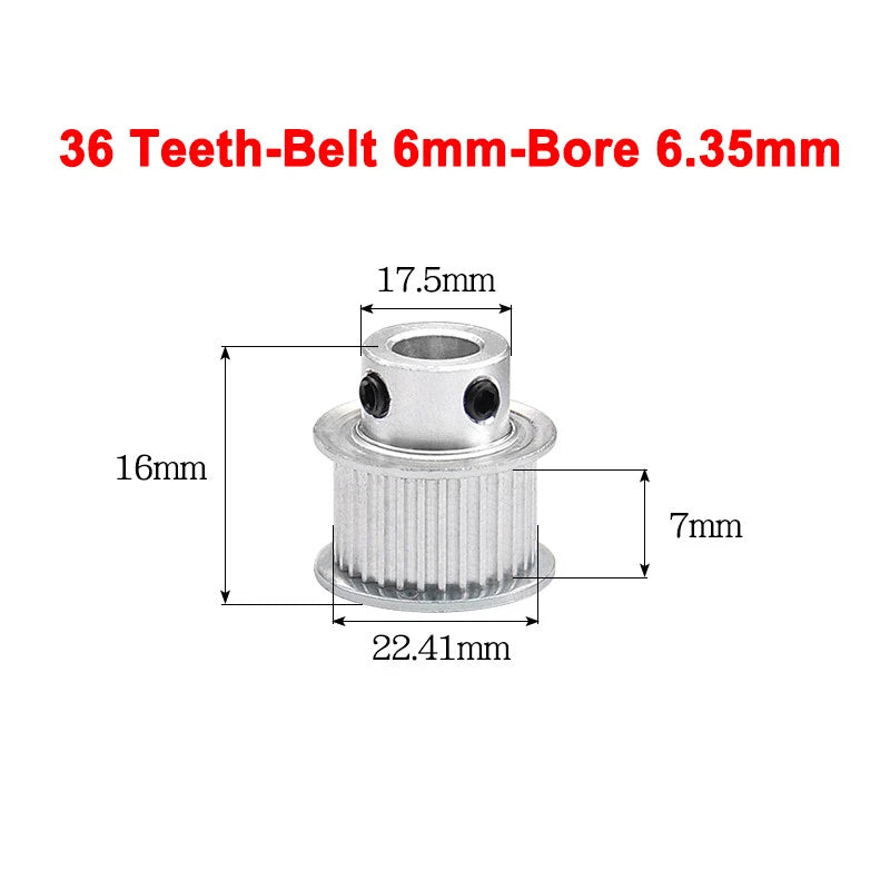 2GT Drive Pulley With Step 16 Tooth - 100 Tooth Bore 4mm - 25mm for 6mm Belt