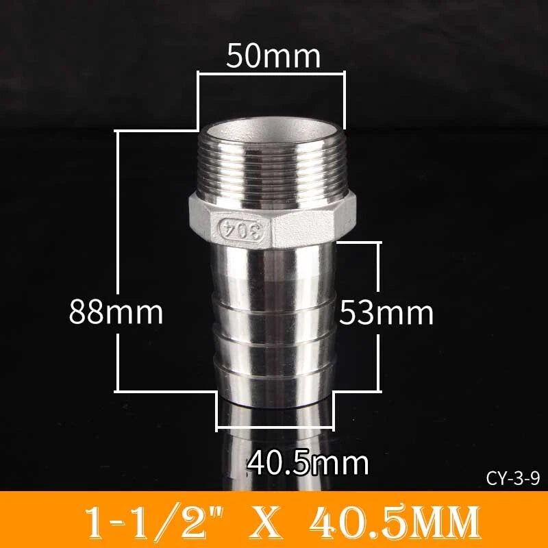 Stainless Steel BSP Male Thread x Barb Hose Tail Connector | 1/8" to 4"