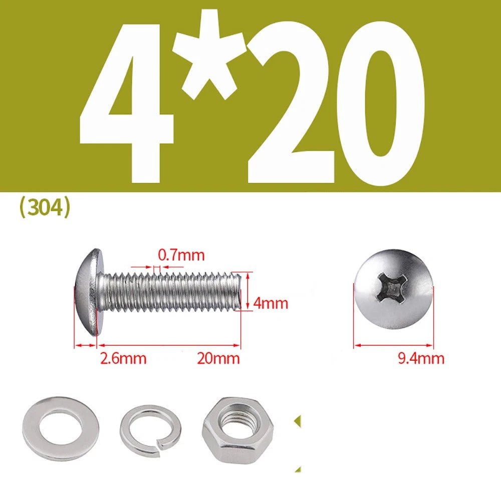M2–M4 Phillips Truss Head Machine Screws with Hex Nuts & Washers – A2 Stainless Steel - HomeDIYer