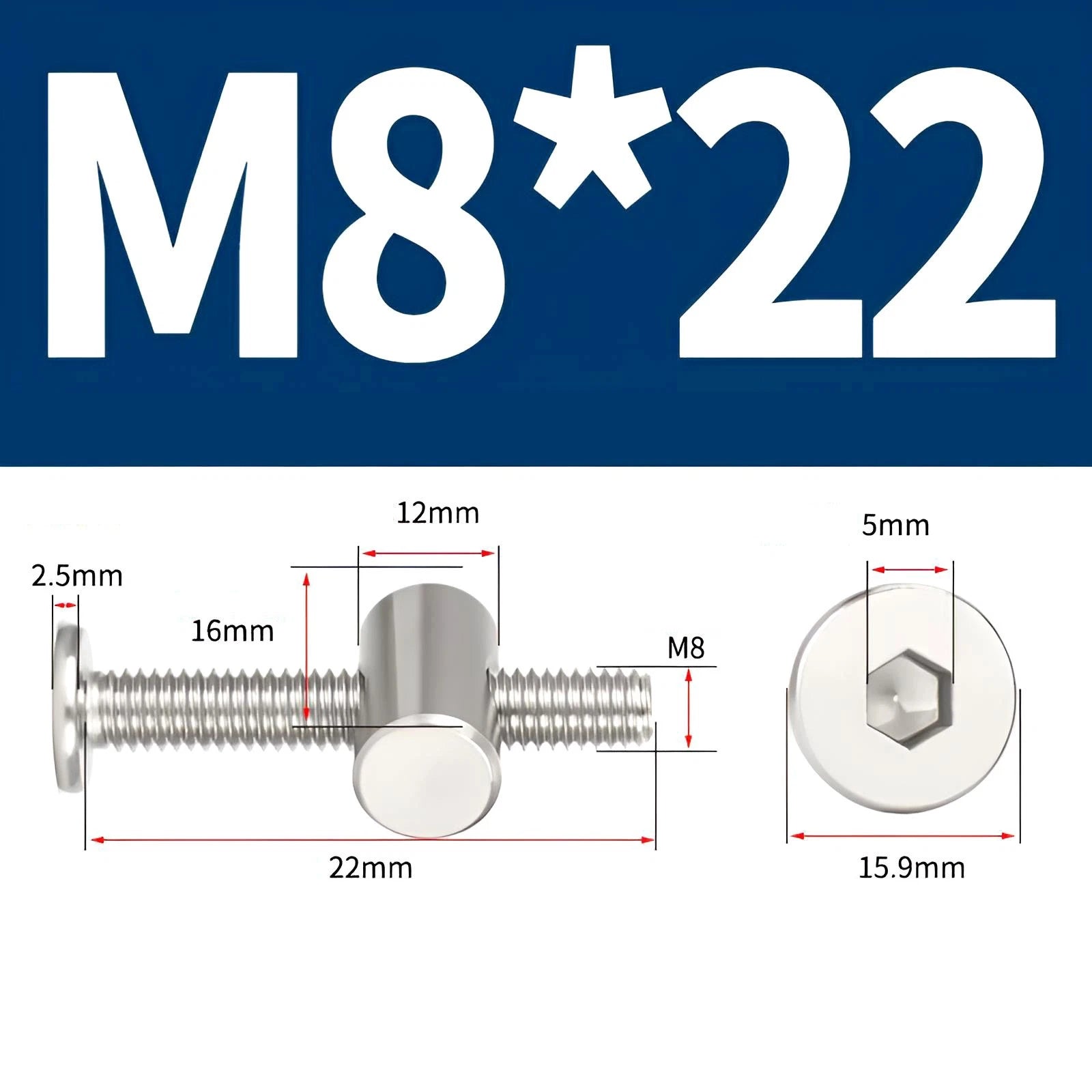 M4 M5 M6 M8 304 Stainless Steel Furniture Connecting Bolts with Barrel Nuts
