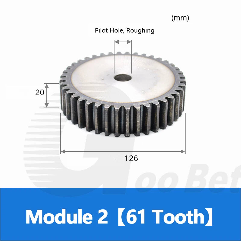 Spur Gear Module 2 Steel C45 Hardened 12 - 120 Tooth Motor Pinion Cogwheel Flat