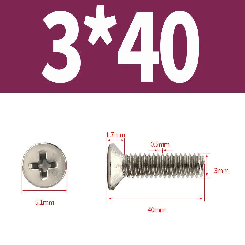 Phillips Machine Screws Countersunk Nickel Plated Steel DIN 965 Flat Head M1~M6