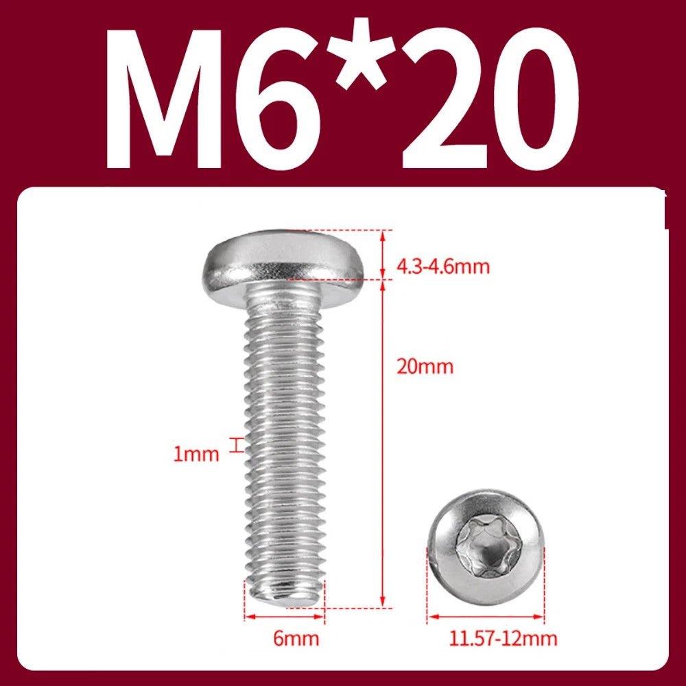 M2–M10 A2 Stainless Steel Torx Button Head Machine Screws, With or Without Column, Pack of 5