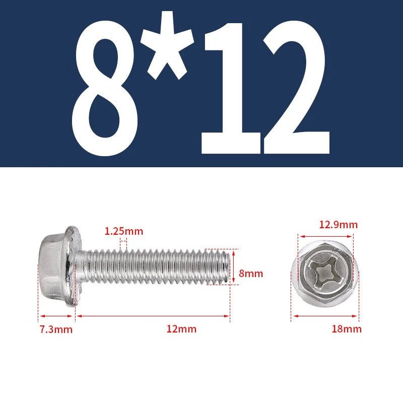 Phillips Hex Flange Screws 304 Stainless Steel M3–M8 | Dentate & Flat Flange - HomeDIYer
