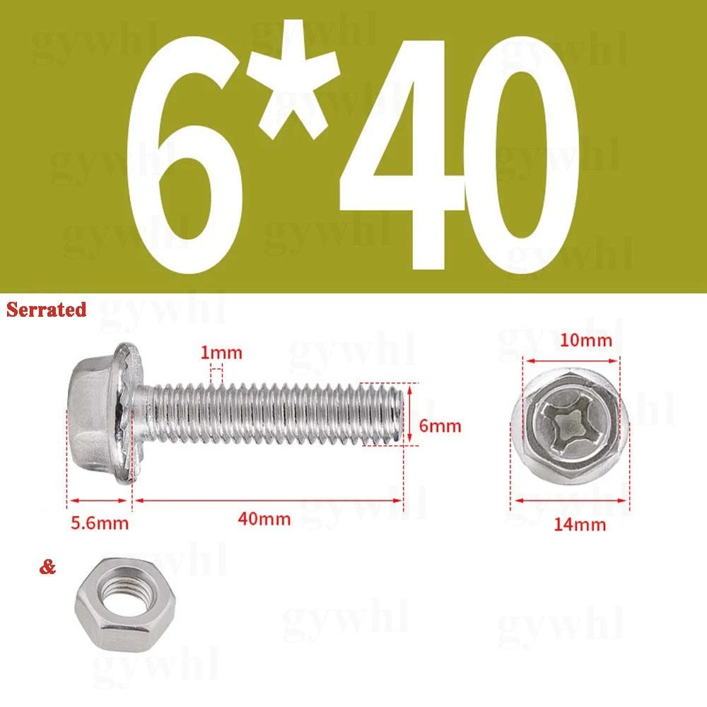 Phillips Hex Flange Bolts with Hex Nuts — Serrated & Smooth, M3–M8