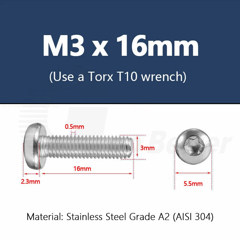 T3–T50 Torx Pan Head Machine Screws – M1.4 to M10, A2 Stainless Steel (3–100mm)