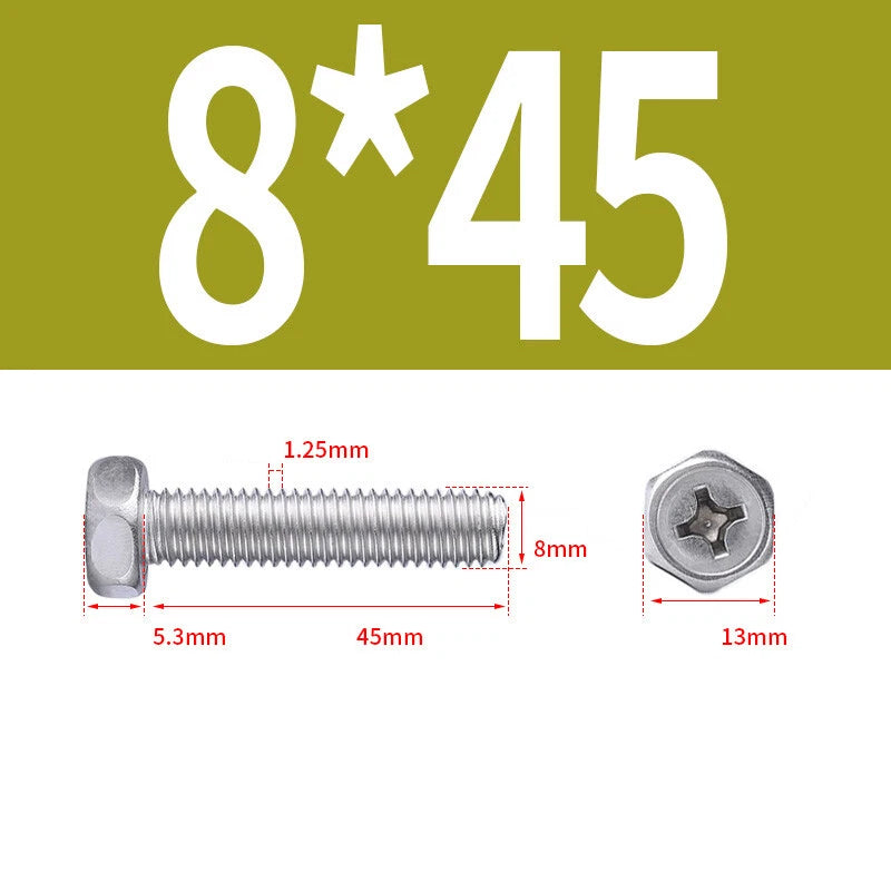 A2 Stainless Steel Hex Head Machine Screws – M3 M4 M5 M6 M8, Fully Threaded (304 Grade)