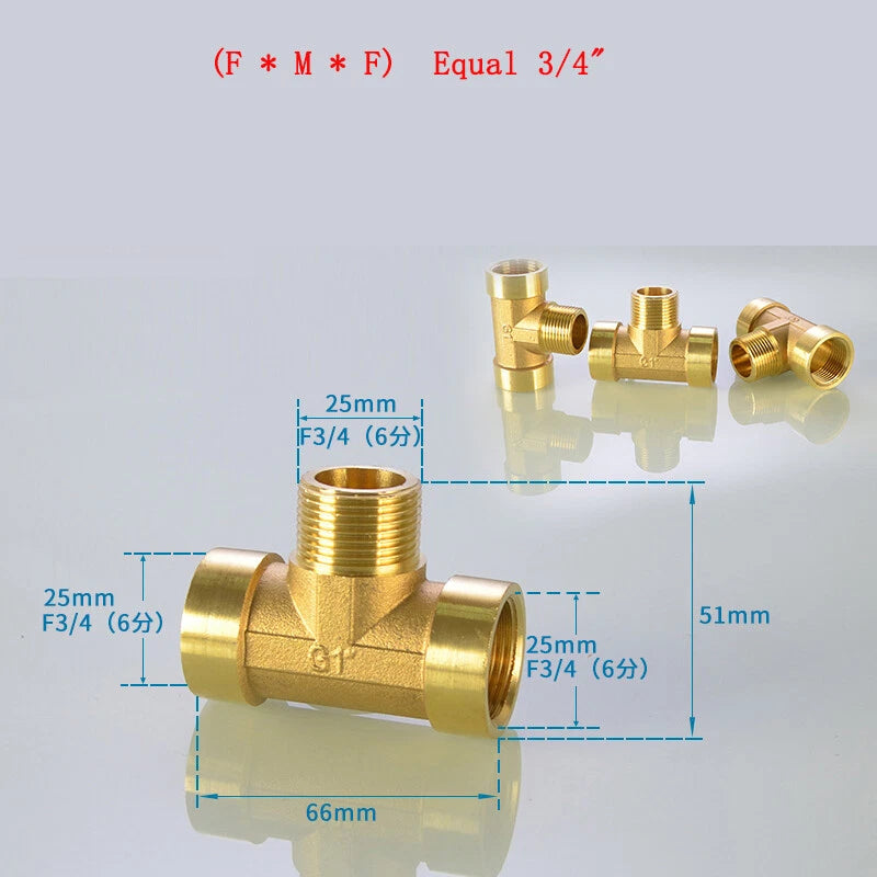 Brass Tee Pipe Fittings – NPT Thread, 1/8" to 2", M/F Configurations