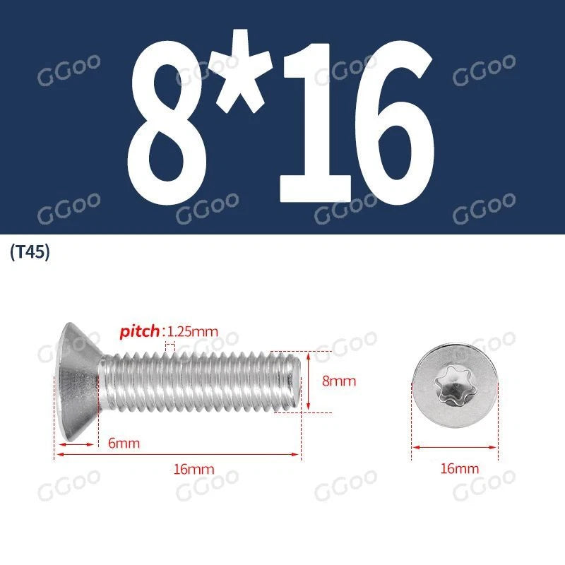 A2 Stainless Steel Torx Countersunk Flat Head Machine Screws M2 M2.5 M3 M4 M5 M6 M8 DIN 965 — 4mm to 60mm