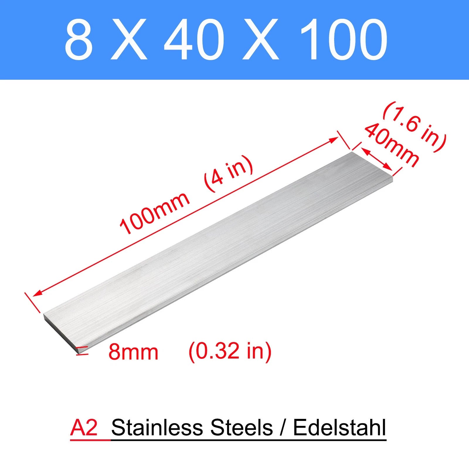 304 A2 Stainless Steel Flat Bar-Plate Can be customised thick 6mm 8mm L 0.1-1m