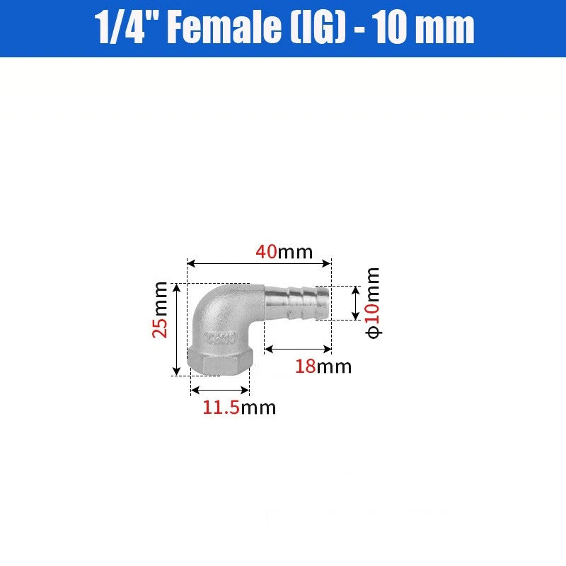 BSP Male Elbow Barbed Hose Connector — Stainless Steel, 1/8" to 1/2", 6–16mm