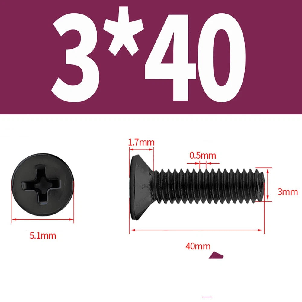 Black Phillips Flat Head Countersunk Machine Screws — Carbon Steel M1–M6