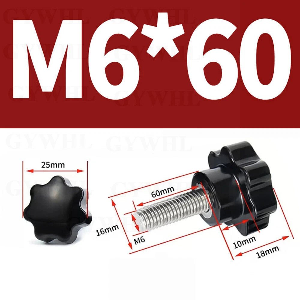 Stainless Thumb Screws Hand Knob Grip Bolts Black Plastic Hexalobular Star Head - HomeDIYer