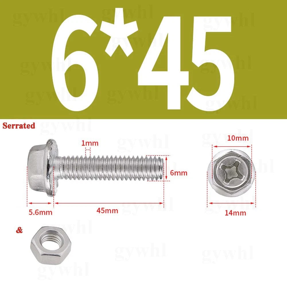 Phillips Hex Flange Bolts with Hex Nuts — Serrated & Smooth, M3–M8