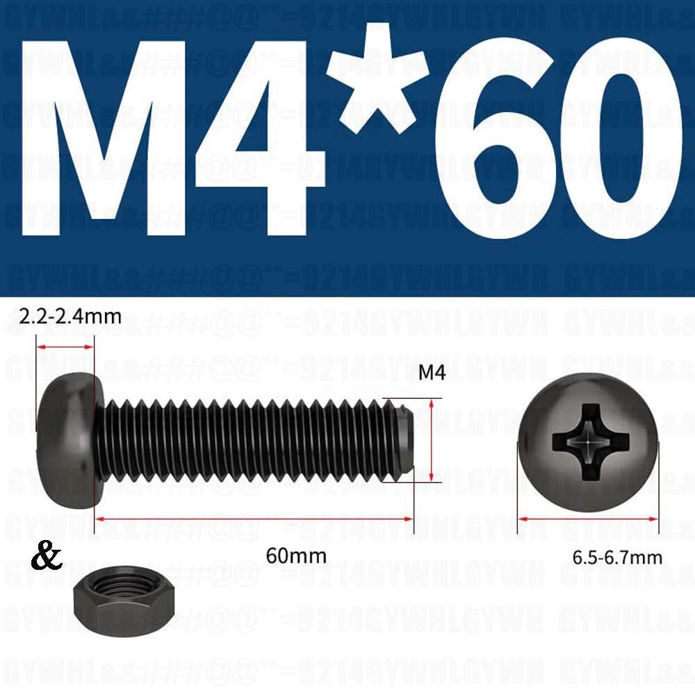 Black Pan Head Phillips Machine Screws + Hex Nuts Set – A2 Stainless Steel, M2 to M10