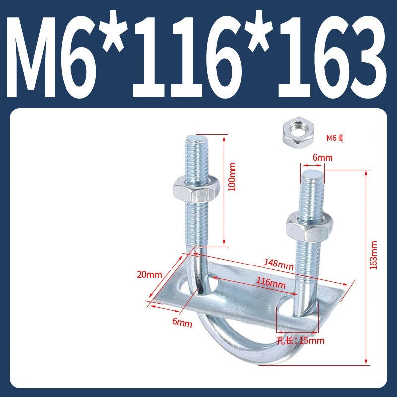 Round U-Bolts Sets Steel 16mm-219mm Inner Width M6 M8 M0 M12 with Nut, Plate