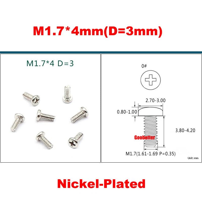 Phillips Pan Head Machine Screws M0.8 M1 M1.2 M1.4 M1.6 M1.7 — Cross Round Head Bolts, Multiple Coatings - HomeDIYer