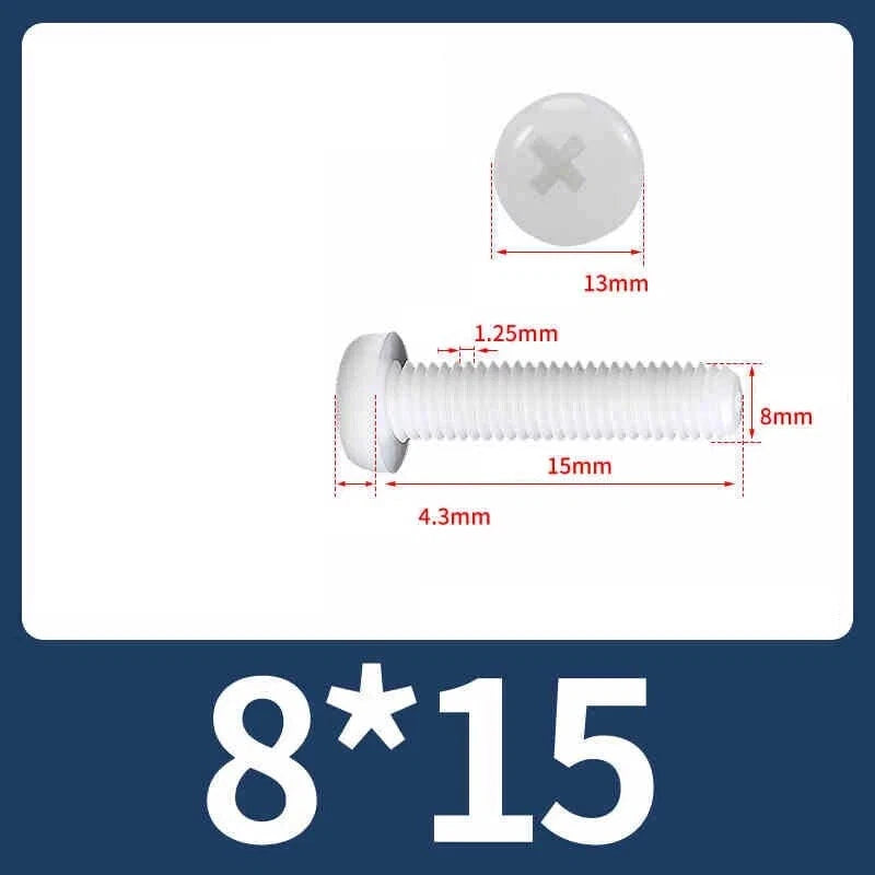 White Nylon Phillips Pan Head Machine Screws – M2 to M8, Non‑Conductive & Corrosion‑Free (PA66)