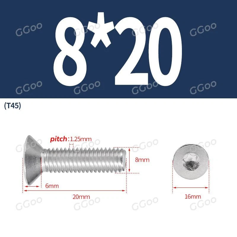 A2 Stainless Steel Torx Countersunk Flat Head Machine Screws M2 M2.5 M3 M4 M5 M6 M8 DIN 965 — 4mm to 60mm