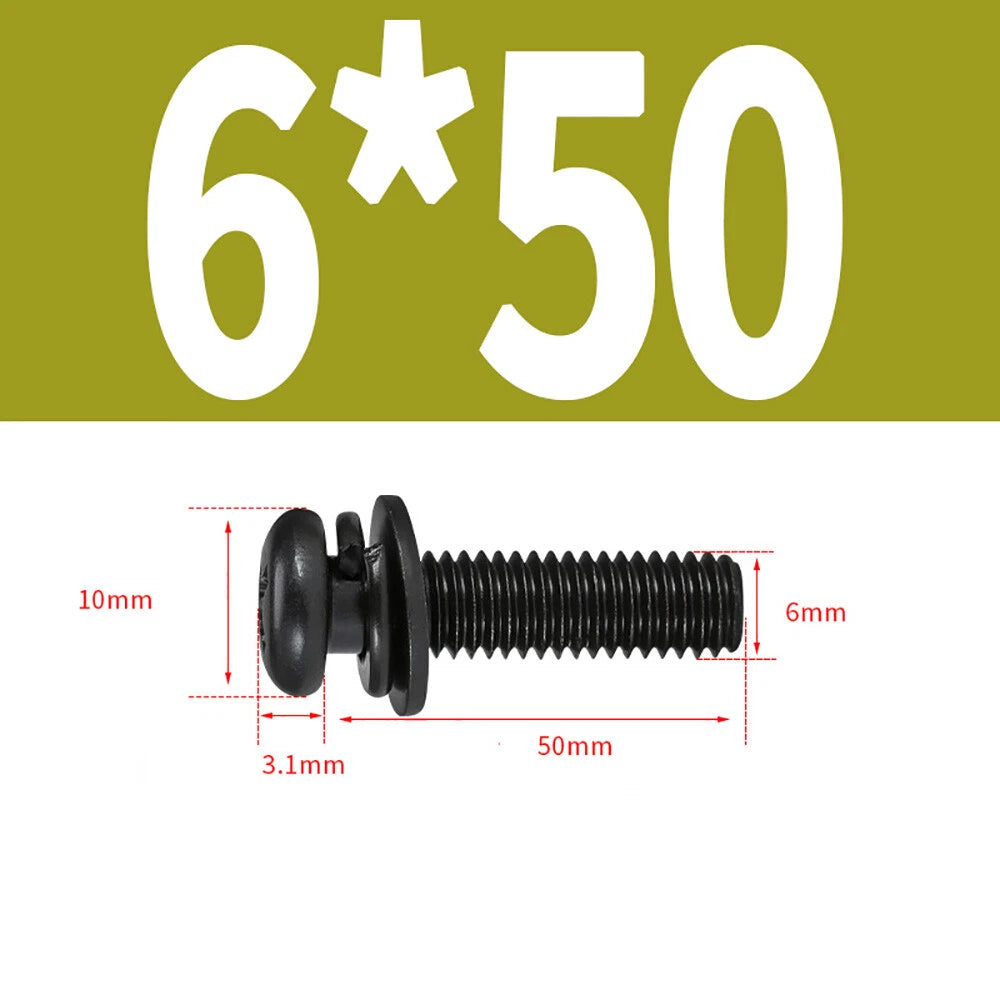 M5–M8 Phillips Pan Head Screws with Flat Washer – Nickel Plated or Black Zinc, Carbon Steel